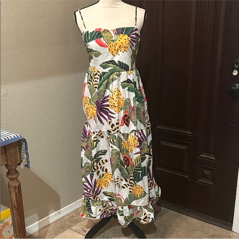 FARM Rio White Tropical Maxi Dress with Yellow, Green & Purple Print